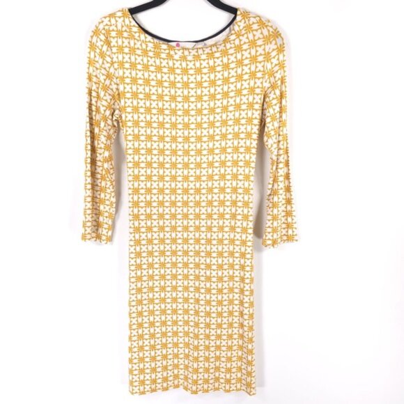Boden Gold/ White Print Pullover Soft Dress Self Tie‎ Belted J0631 Size 6R - Picture 2 of 9